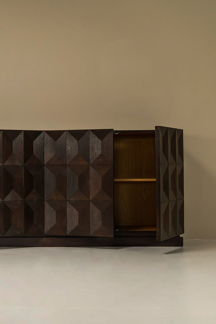 Defour Brutalist Sideboard in Solid Dark Stained Oak, Belgium 1970s